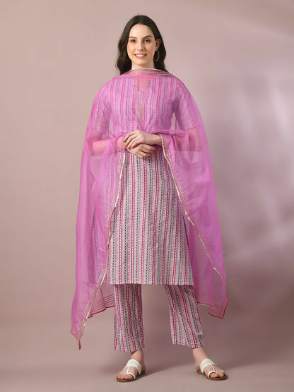 Myshka Women's Multi Printed Cotton Straight Party Kurta Set With Dupatta - Distacart