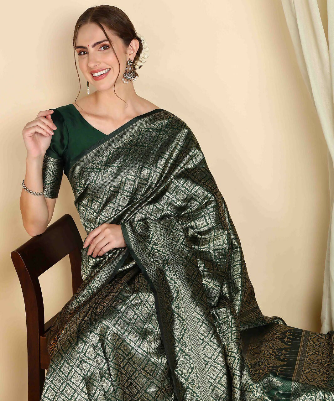 Preksha Creation Designer Women Banarasi Soft Silk Saree - Green - Distacart