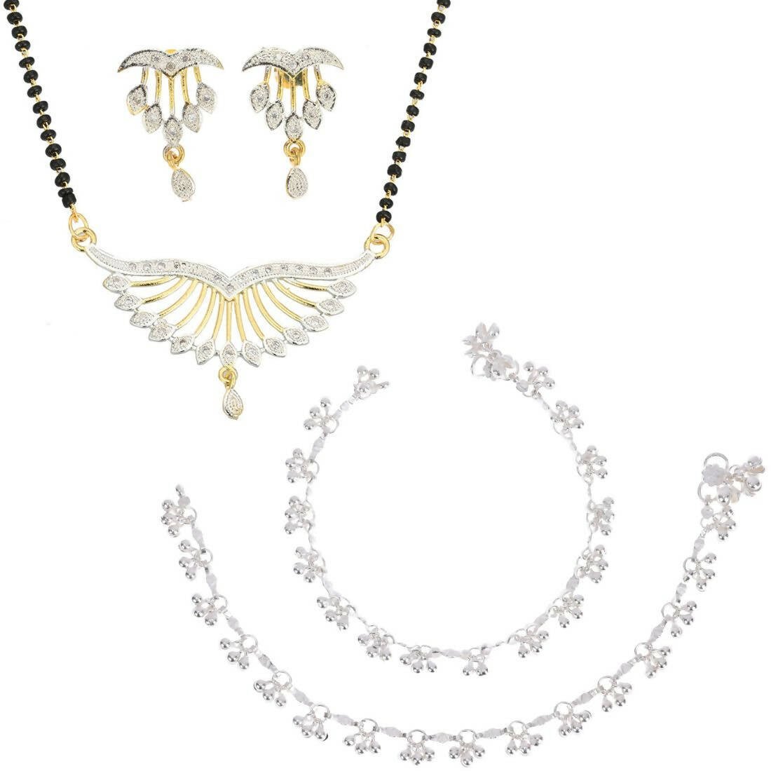 AanyaCentric Gold-plated Mangalsutra Pendant Earring Set & Silver Plated Anklet - Distacart
