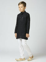 Thumbnail for Joban Fashion Kids Island Full Sleeves Cotton Kurta and Pyjama Set with Sequin work - Black - Distacart