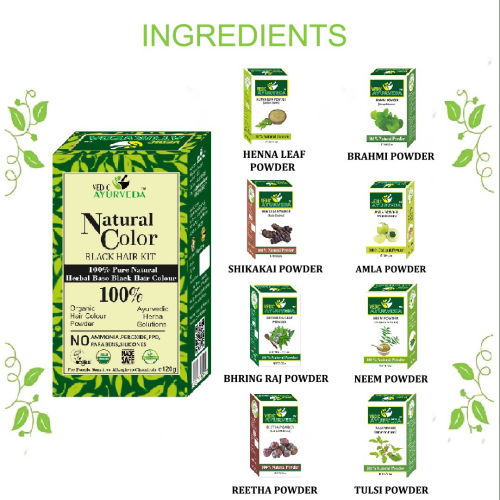 VedicAyurveda Natural Color Black Hair Kit - Dista