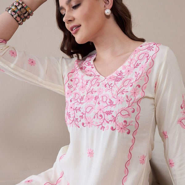 Anouk Floral Embroidered Thread Work Regular Straight Kurta - Distacart