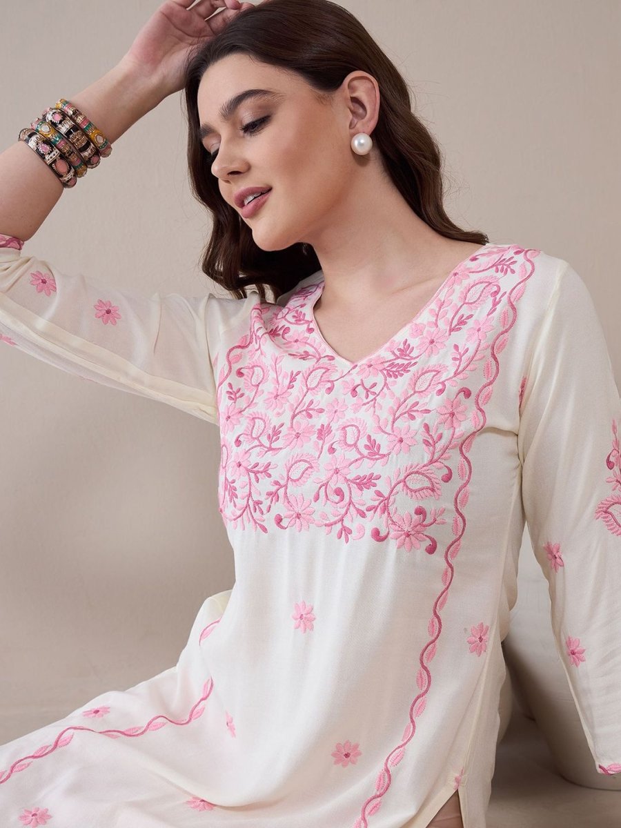 Anouk Floral Embroidered Thread Work Regular Straight Kurta - Distacart