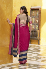 Thumbnail for Vastranavya Pink Printed with Zari Weaving Work Poly Cotton Saree & Unstitched Blouse - Distacart