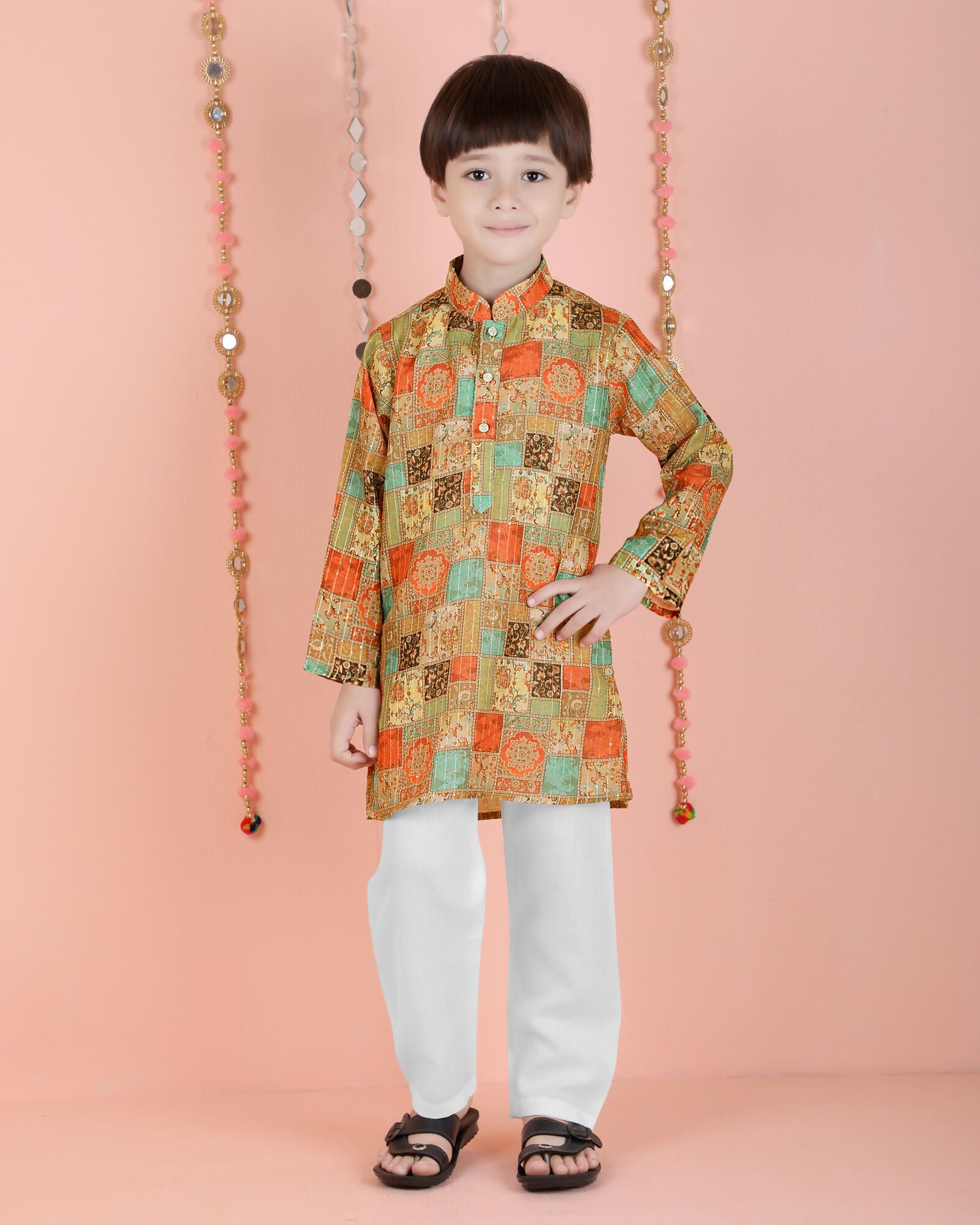 Joban Fashion Kids Island Cotton Full Sleeves Printed Kurta and Pyjama- Multi - Distacart