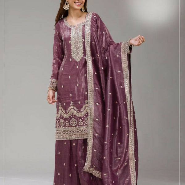 Anaita Purple Gold Crush Stitched Suit with Embroidery & Sequins Work - Distacart