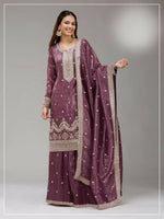 Thumbnail for Anaita Purple Gold Crush Stitched Suit with Embroidery & Sequins Work - Distacart
