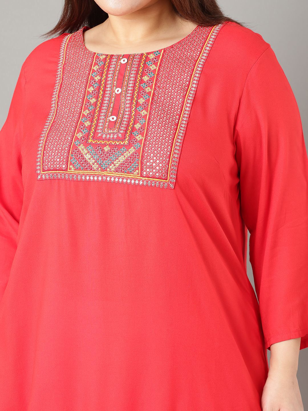Sztori Floral Embroidered Yoke Design Sequined Straight Kurta - Distacart