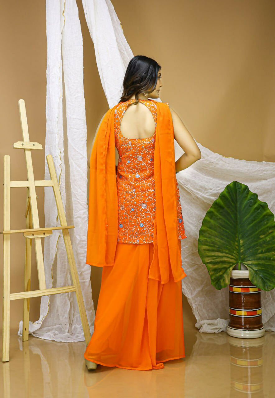 Joban Fashion Orange Georgette Embroidered Sharara Set - Distacart