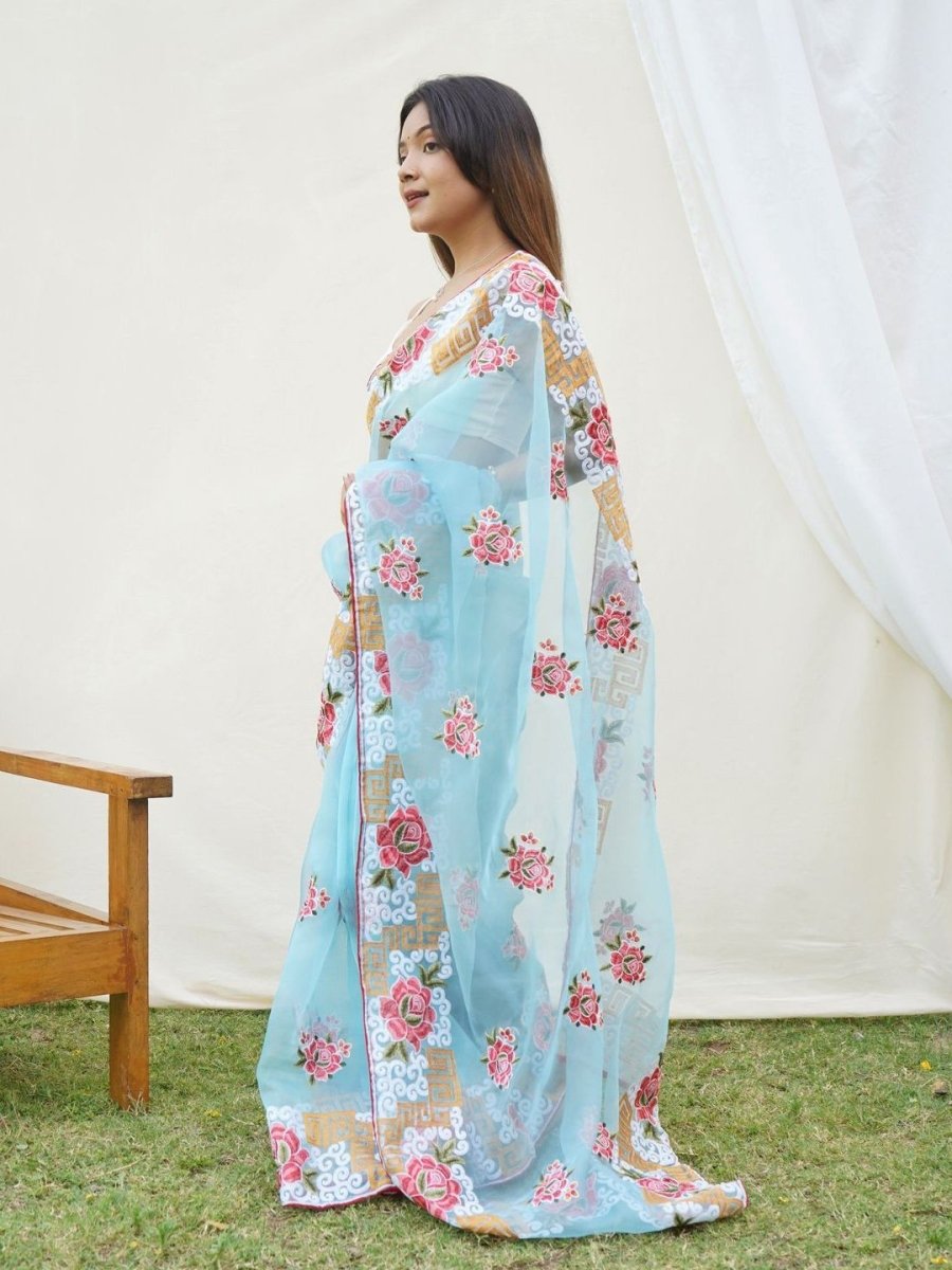 Anouk Floral Printed Embroidered Organza Saree - Distacart