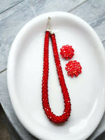 Thumbnail for Inhanns Noor-E-Jalwa – Handmade Crystal Bead Necklace / Necklace With Earrings -Adjustable - Red - Distacart