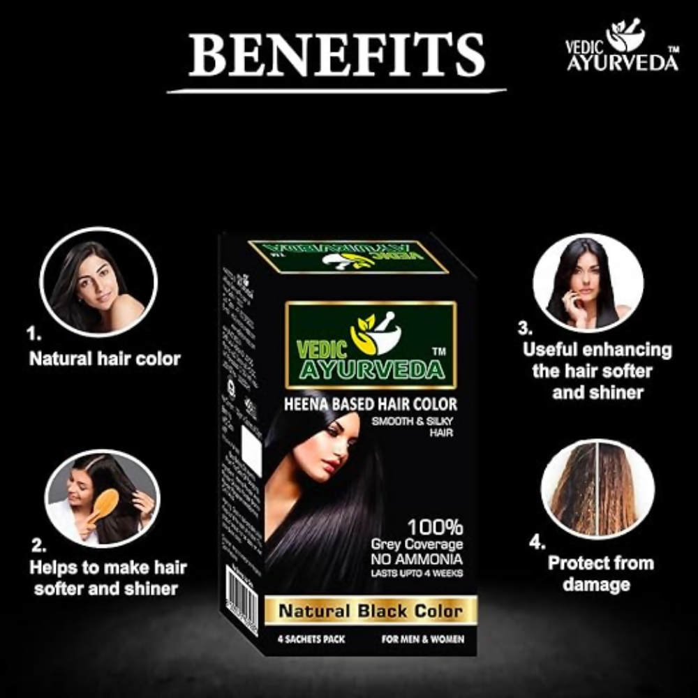 VedicAyurveda Henna Based Hair Colour, Natural Black and Chestnut Brown - Dista