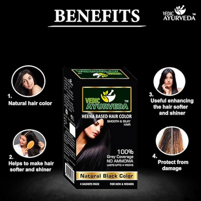 VedicAyurveda Henna Based Hair Colour, Natural Black and Chestnut Brown - Dista