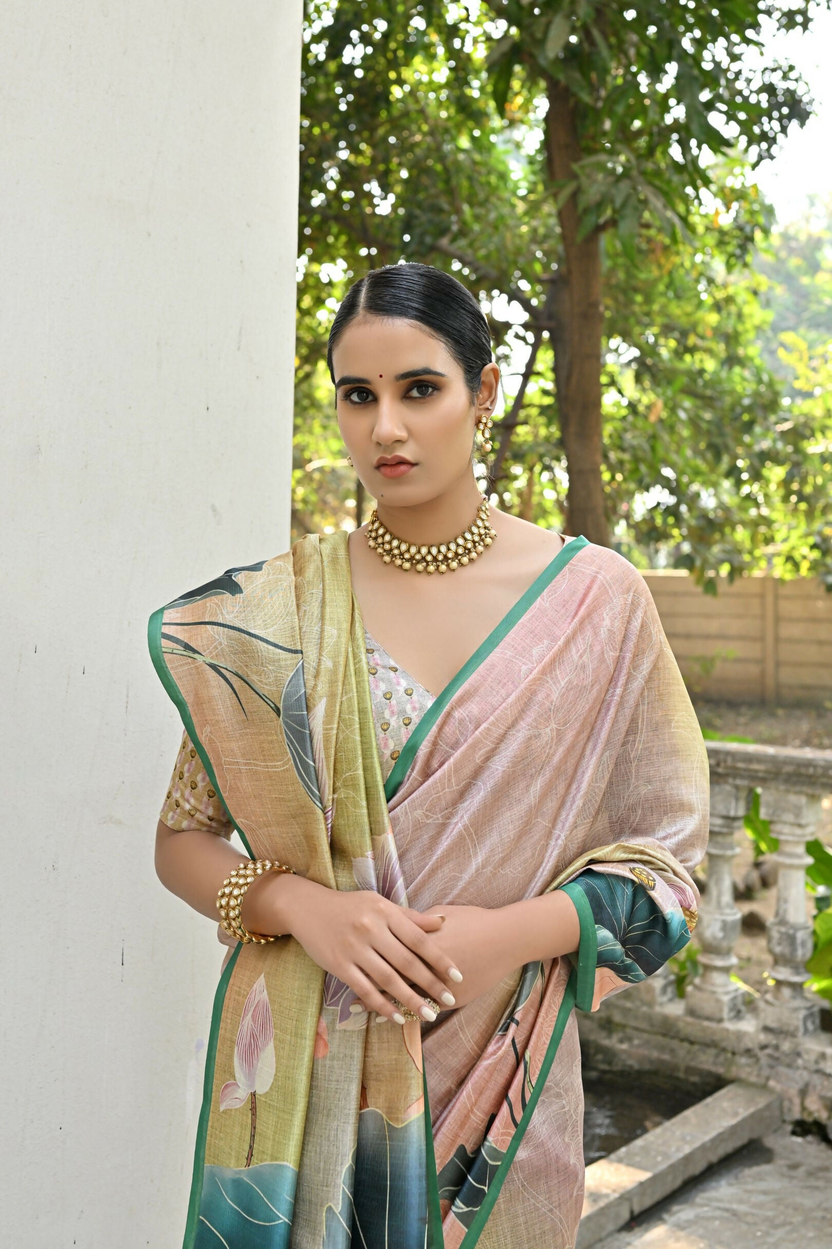 Vishnu Weaves Women's Mahendi Cotton Silk Saree with Blouse - Distacart