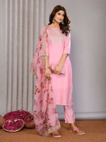 Thumbnail for Joban Fashion Women Light Pink Roman Embroidery Stitched Kurta Set - Distacart