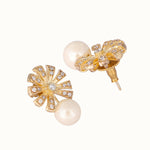 Thumbnail for Nuyug 22K Gold-Plated Pearl Drop Zircon Floral Shaped Mini Stud Earrings - Distacart