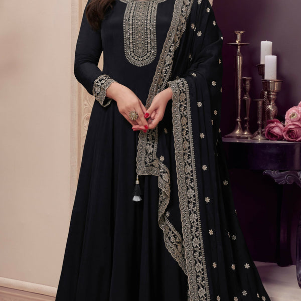 Anaita Black Embroidered Silk Stitched Anarkali Suit