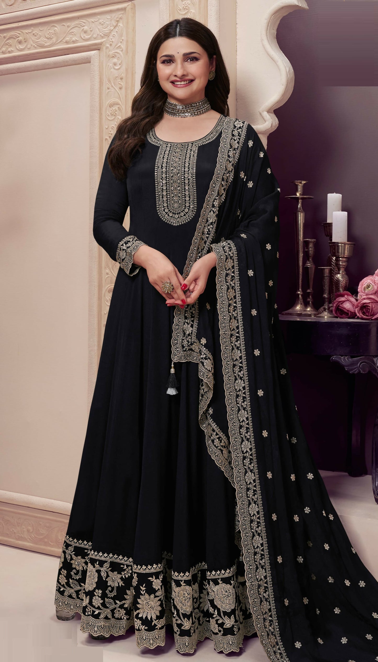Anaita Black Embroidered Silk Stitched Anarkali Suit - Distacart