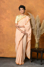 Thumbnail for Very Much Indian Handloom Pure Cotton Saree With Sleek Border - Light Peach - Distacart
