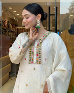 Thumbnail for The52 Off White Women's Gorgeous Chinon Fabric Embroidered Work Straight Kurta Pant and Dupatta Set - Distacart
