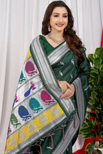 Thumbnail for Jyoti Fashion Women's Bottle Green Paithani Silk Zari Woven Saree with Blouse - Distacart