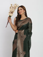 Thumbnail for Astita Linen Cotton Dark Green Saree