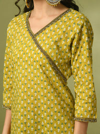 Thumbnail for Myshka Women's Yellow Printed Cotton Straight Party Kurta Set With Dupatta - Distacart