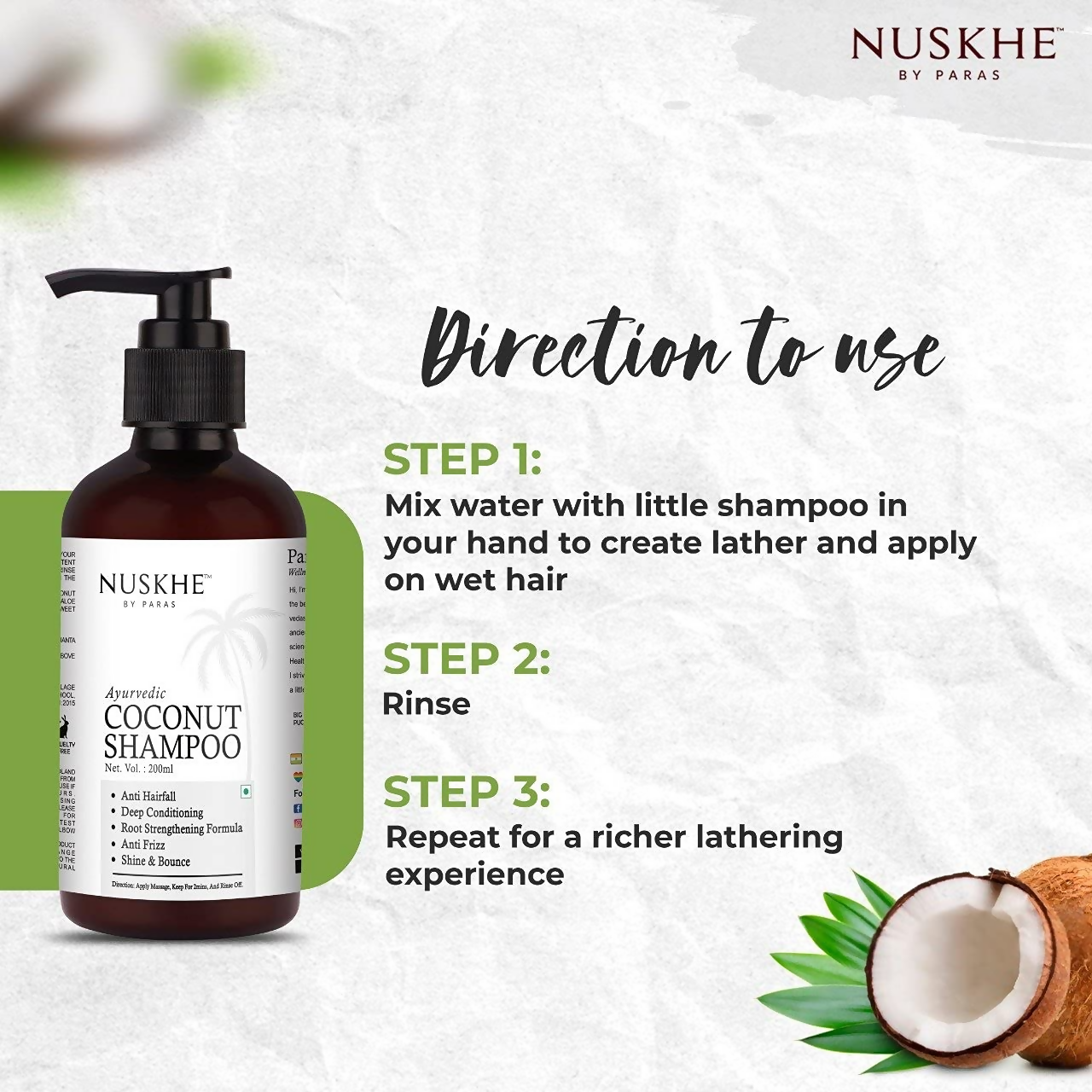 Nuskhe By Paras Ayurvedic Coconut Shampoo - Distacart