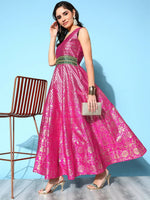 Thumbnail for Ahalyaa Women Pink Poly Silk Gold Printed Dress - Distacart