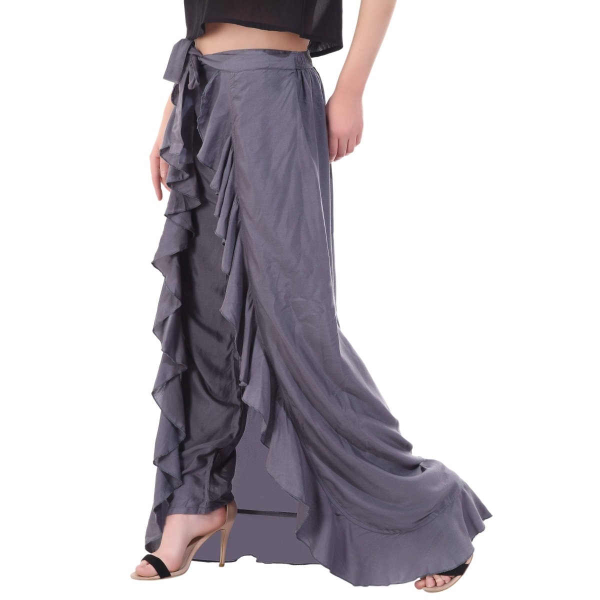 Asmaani Grey Color Plain Ruffle Palazzo