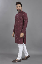 Thumbnail for Anaita Purple Weaving Linen Cotton Straight Kurta - Distacart