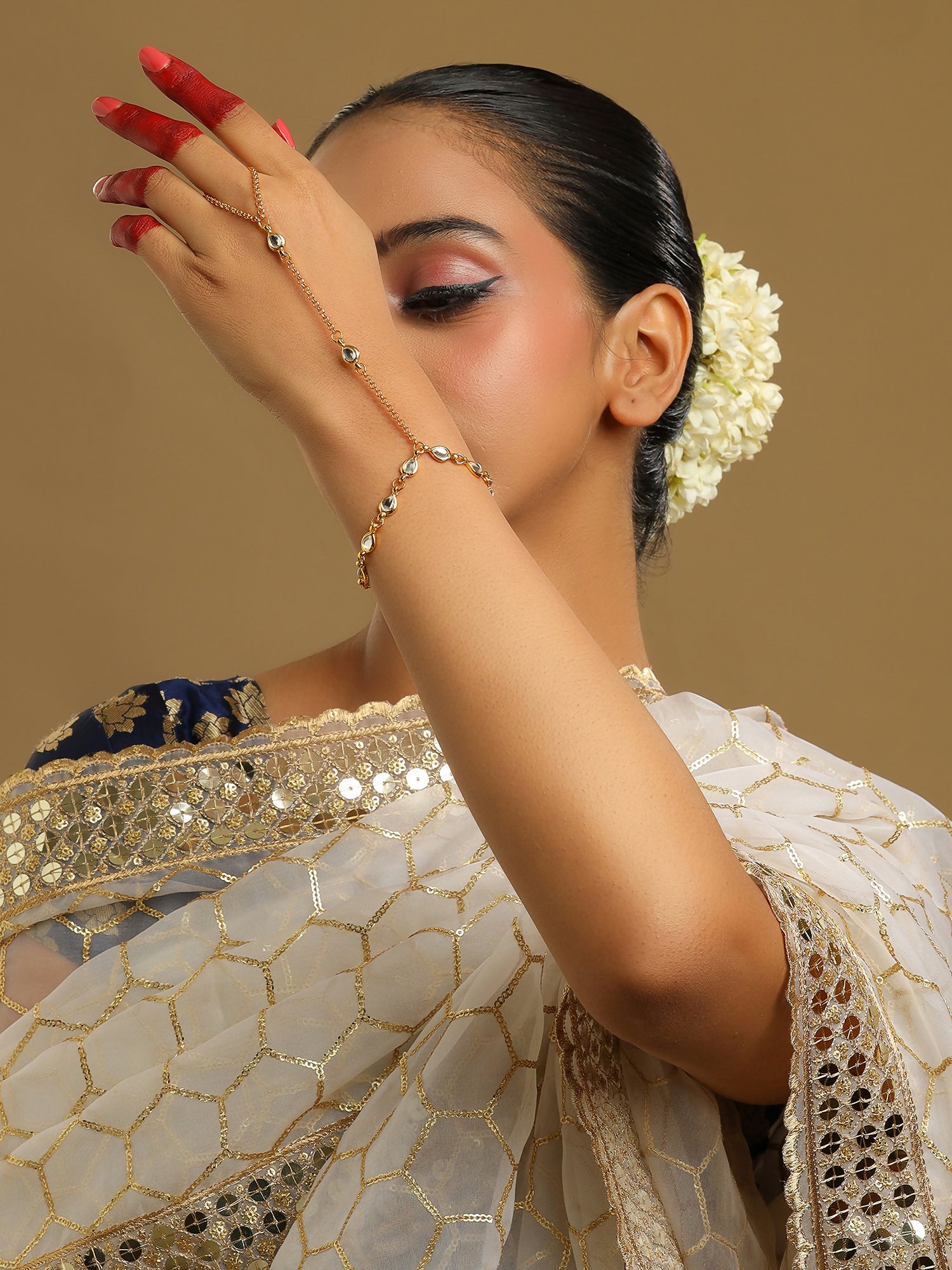 Ruby Raang Kundan & Gold Haath Phool