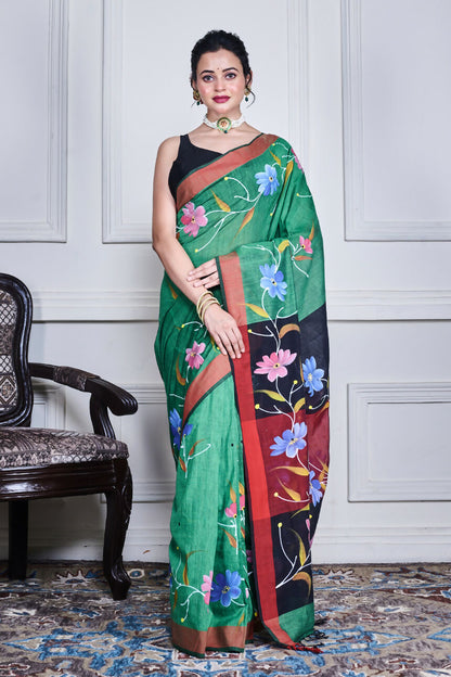 Morchari Multicolour Cotton Handloom Mirror Work Saree Unstitched Blouse - Distacart