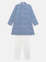 Thumbnail for Ahalyaa Boys Blue Pure Cotton Porcian Print Kids Kurta Churidar Set - Distacart