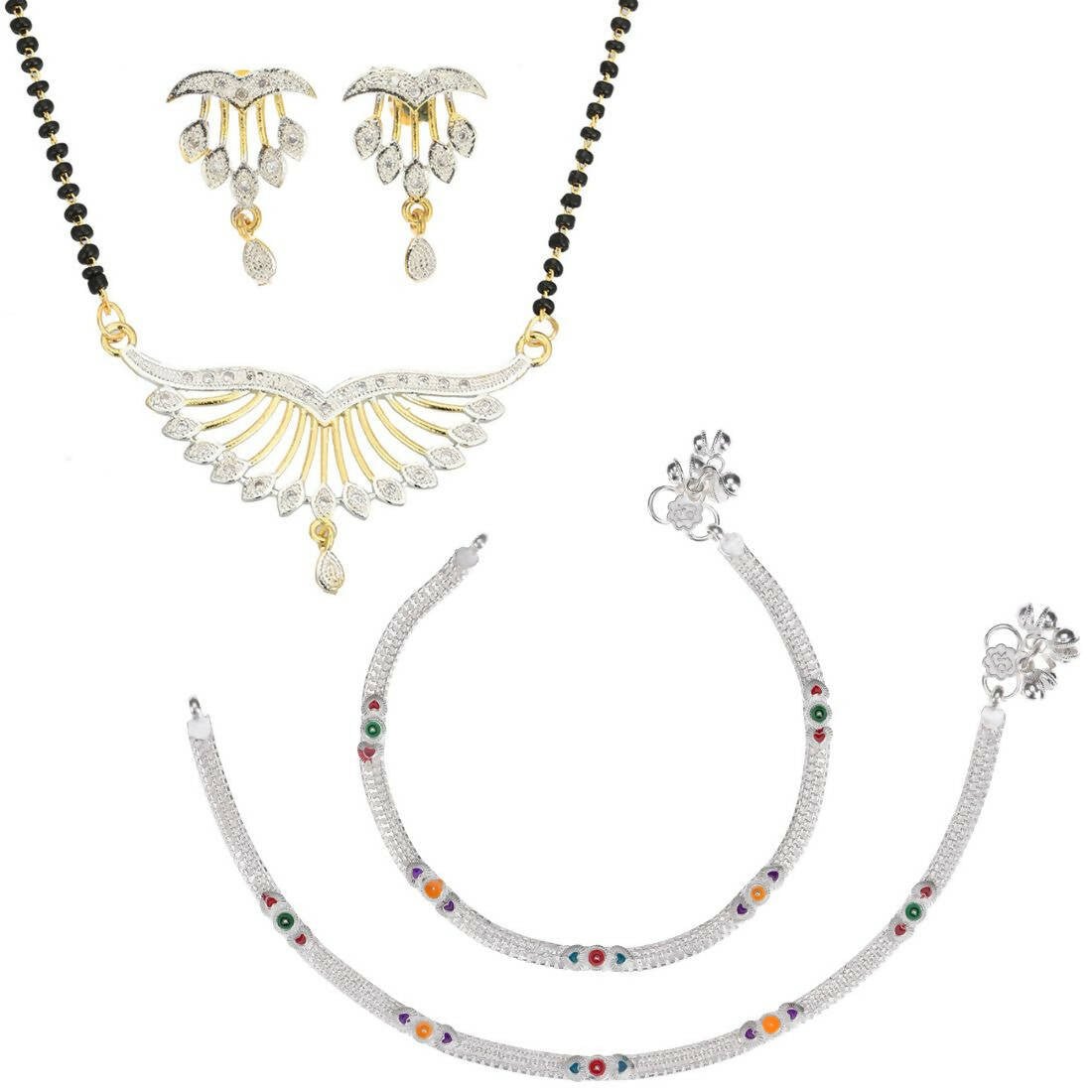 AanyaCentric Gold-plated Mangalsutra Pendant Earring Set & Silver Plated Anklet - Distacart