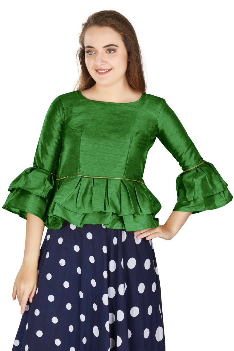 Aastha Fashion Women's Mehendi Art Silk Bell Sleeves attire with Poly Cotton Lining Blouse - Distacart