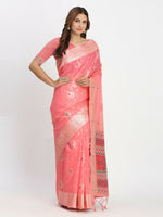 Thumbnail for Astita Linen Cotton Peach Saree