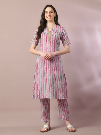 Myshka Women's Multi Printed Cotton Straight Party Kurta Set - Distacart