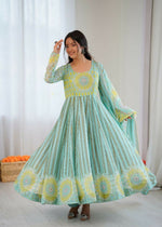 Thumbnail for Teeya Creation Sky Soft Organza Digital Printed Party Wear Long Gown - Distacart