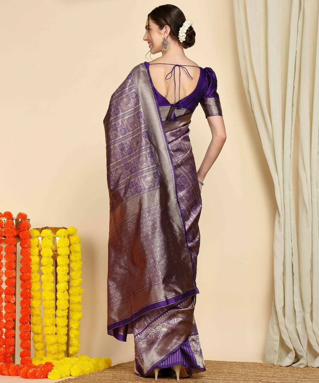 Preksha Creation Designer Women Banarasi Soft Silk Saree - Dark Blue - Distacart