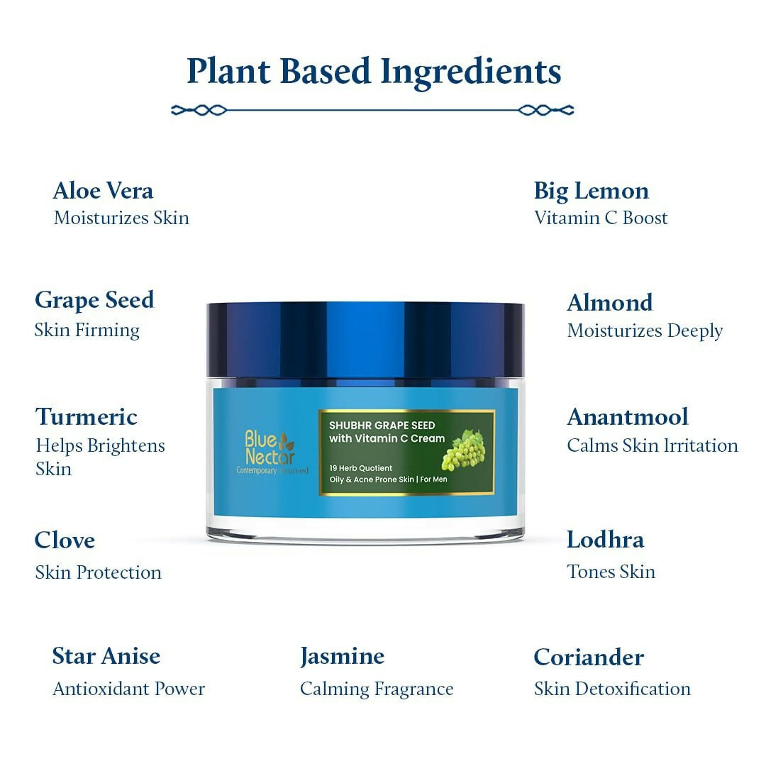 Blue Nectar Vitamin C Face Moisturizer for Oily & Acne Prone Skin with Grapeseed For Men - Distacart