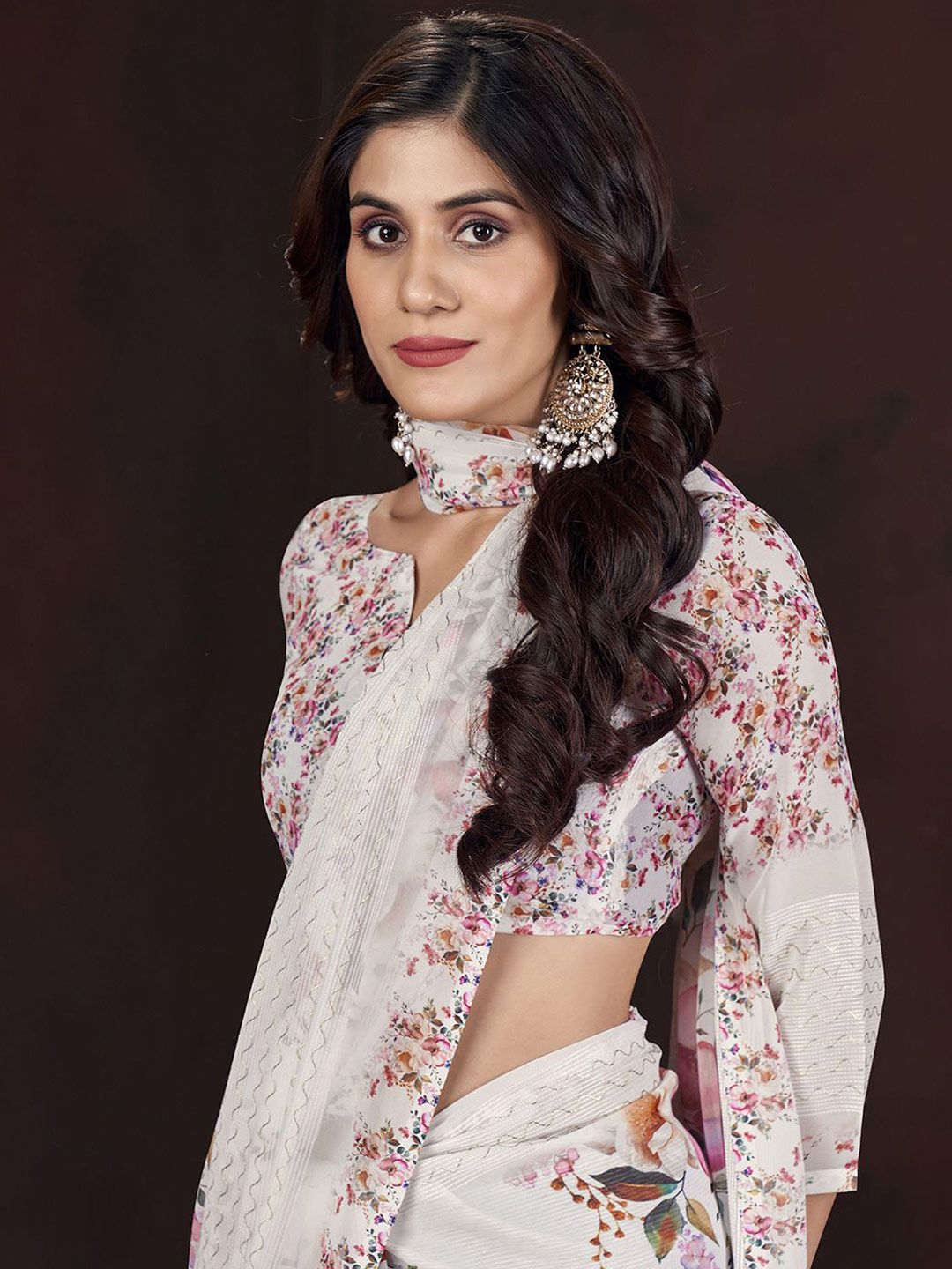 Mitera Floral Printed Pure Georgette Saree - Distacart