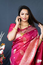 Thumbnail for Jyoti Fashion Women's Gajri Red Paithani Silk Zari Woven Saree with Blouse - Distacart