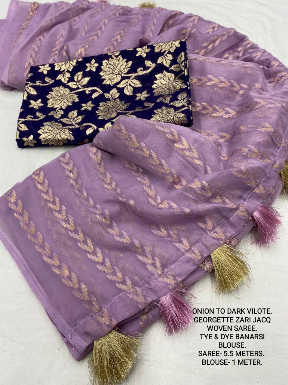 Onion Poly Crepe Tie and Dye Saree with Unstitched Blouse - Hiral Fashion - Distacart