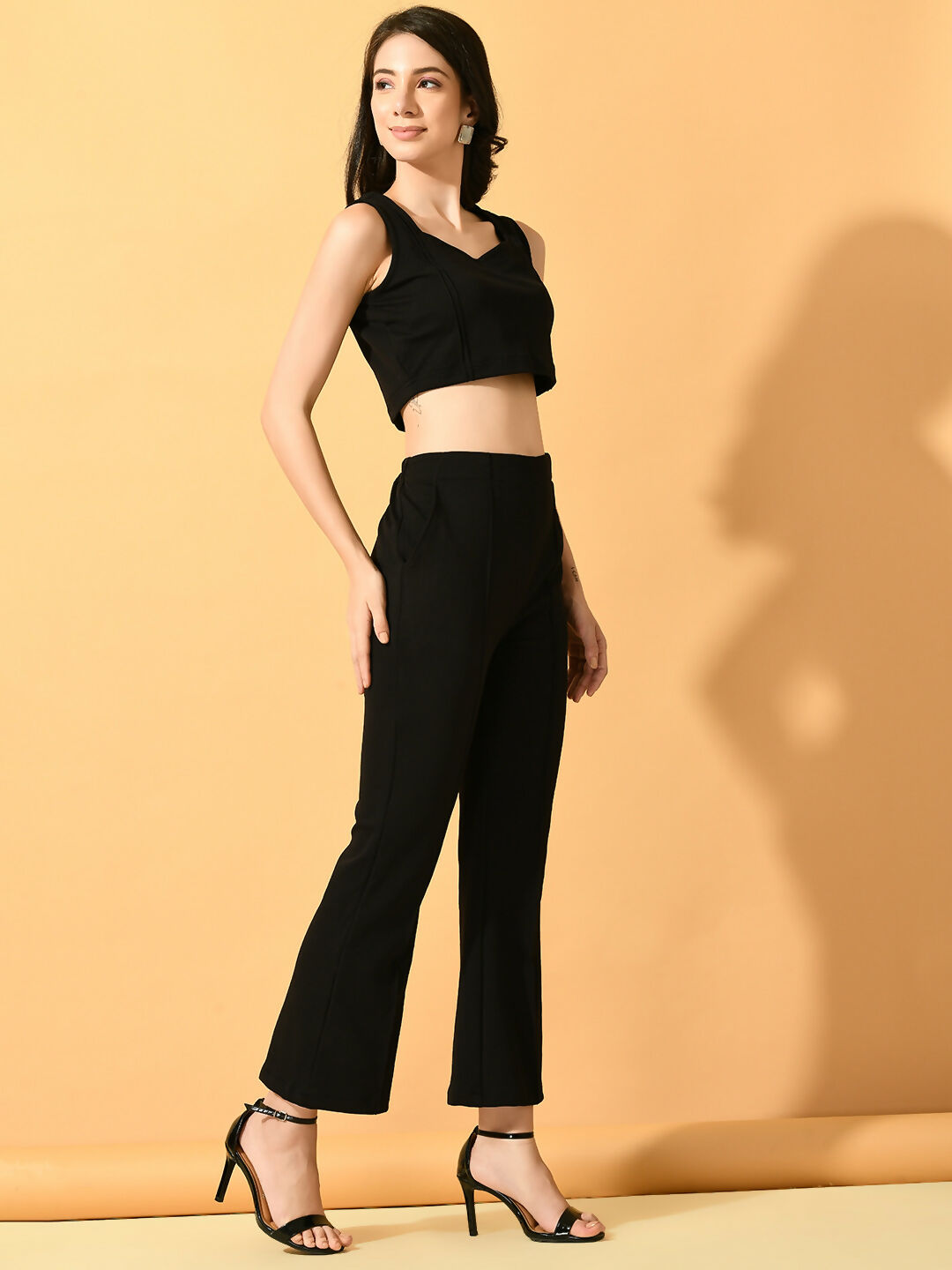 Myshka Women's Black Solid Top With Trousers - Distacart