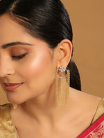 Thumbnail for Nuyug 22K Gold Plated Crystal Studded Floral Stud Contemporary Dangler Earrings