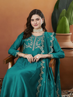 Thumbnail for The52 Rama Women's Beautiful Vichitra Silk Fabric Embroidered Work Flared Anarkali Pant and Dupatta Set - Distacart