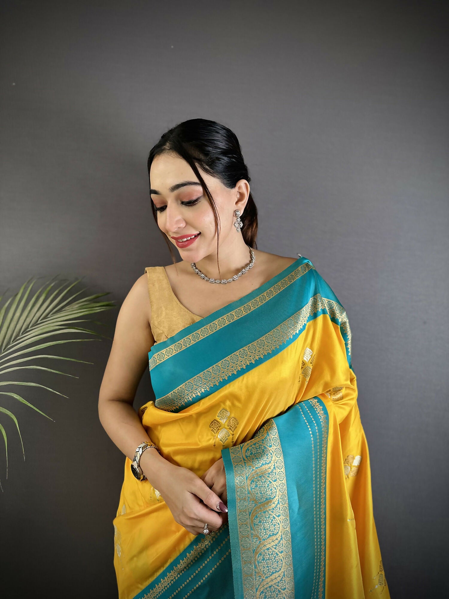 Joban Fashion Yellow Banarasi Soft Silk Woven Saree