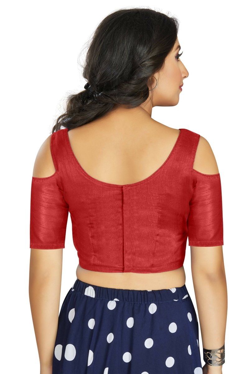 Aastha Fashion Women's Red Art Silk Cold Shoulder Sleeve Readymade Blouse - Distacart