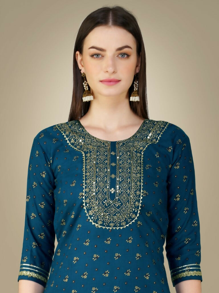 Jyoti Fashion Women's Morpich Cotton Magic Slub Embroidery & Sequence work Kurta with Trouser & Dupatta - Distacart